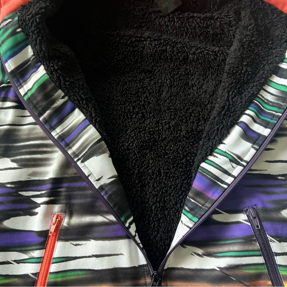 Volcom Slash Stripe Full Zip Fleece Lined Sherpa Men’s S Purple Black Hood Y2K - Picture 5 of 9